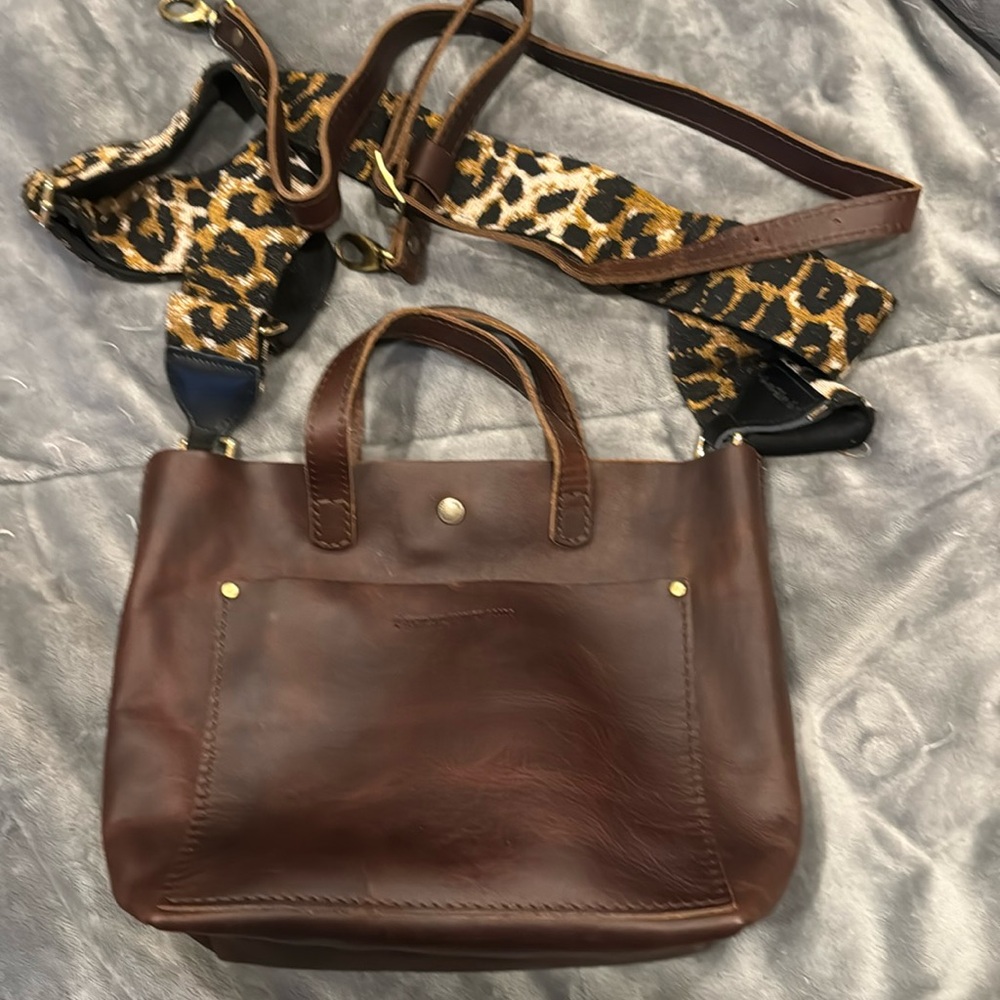 Mini Portland leather crossbody tote.